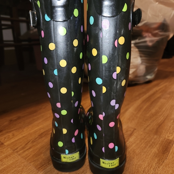 WESTERN CHIEF WOMEN'S DOT CITY TALL RAIN BOOT - BLACK - Picture 8 of 8